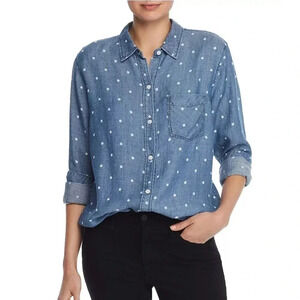 Rails Chambray Button Down Denim Polka Dots Long Sleeve Linen Blend Ingrid